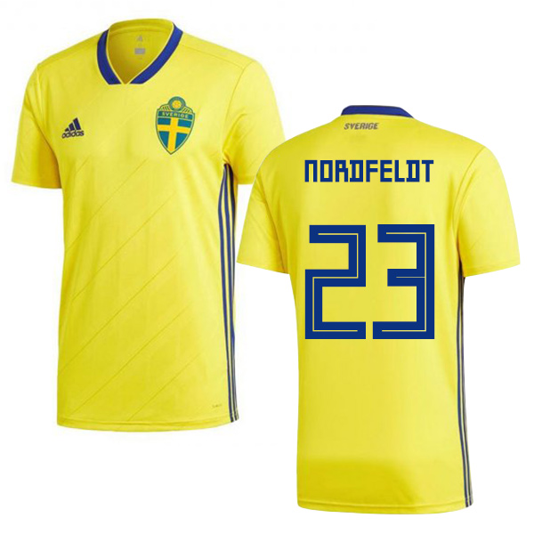 Sweden #23 Nordfeldt Home Soccer Country Jersey
